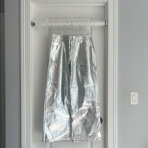 Silver Metallic Wide-Leg Pants